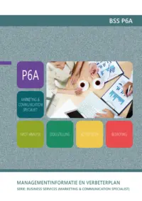 Omslag van het leerwerkboek voor 'Mbo: Business services' met de titel 'Marketing & Communication Specialist: managementinformatie en verbeterplan'