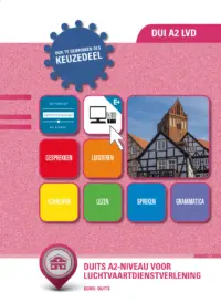 Omslag van het leerwerkboek voor 'Mbo: Dienstverlening in de luchtvaart' met de titel 'Duits A2-niveau voor luchtvaartdienstverlening'