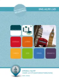 Omslag van het leerwerkboek voor 'Mbo: Dienstverlening in de luchtvaart' met de titel 'Engels A2/B1-niveau voor de Luchtvaart'