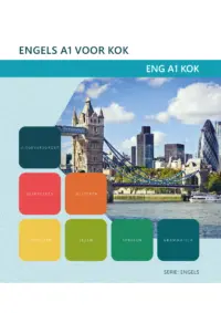 Omslag van de digitale licentie van het leerwerkboek voor 'Mbo: Keuken' met de titel 'E-Licentie: Engels A1-niveau voor kok'