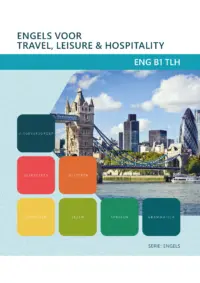 Omslag van het leerwerkboek voor 'Mbo: Travel, Leisure & Hospitality' met de titel 'Engels B1-niveau voor travel, leisure & hospitality'