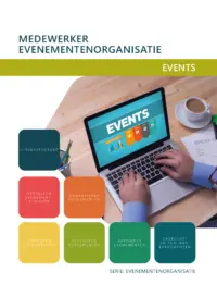 Omslag van het leerwerkboek voor 'Mbo: Evenementenorganisatie' met de titel 'Medewerker evenementenorganisatie'