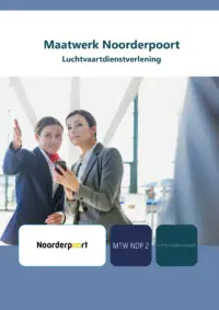 Omslag van het leerwerkboek met de titel 'Maatwerk Noorderpoort: Luchtvaartdienstverlening'