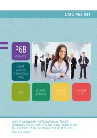 Omslag van het leerwerkboek voor 'Mbo: Commercie' met de titel 'Manages relationships and contributes to the execution of account plans'