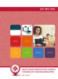 Omslag van het leerwerkboek voor 'Mbo: Entree-opleidingen' met de titel 'Mijn stagecompetenties horeca, voeding en voedingsindustrie (Entree, niveau 1)'