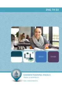 Omslag van het leerwerkboek voor 'Mbo: Travel, Leisure & Hospitality' met de titel 'Examentraining Engels Manager Travel &amp; Hospitality'