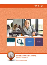 Omslag van het leerwerkboek voor 'Mbo: Travel, Leisure & Hospitality' met de titel 'Examentraining Frans Manager Travel & Hospitality'