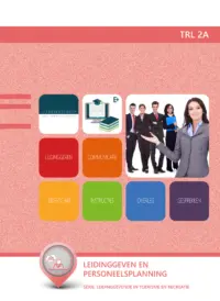 Omslag van het leerwerkboek voor 'Mbo: Travel, Leisure & Hospitality' met de titel 'Leidinggeven en personeelsplanning'