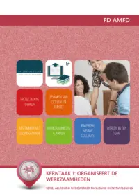 Omslag van het leerwerkboek voor 'Mbo: Facilitair leidinggeven' met de titel 'Profieltaak P1-K1: Organiseert de werkzaamheden'