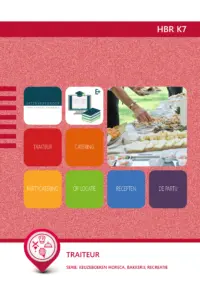 Omslag van de digitale licentie van het leerwerkboek 'Vmbo: Horeca, bakkerij en recreatie' met de titel 'E-Licentie: Traiteur'