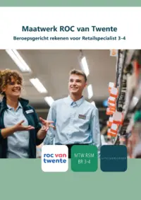 Omslag van het leerwerkboek voor 'Mbo: Retail' met de titel 'Maatwerk ROC van Twente: Beroepsgericht rekenen voor Retailspecialist 3-4'