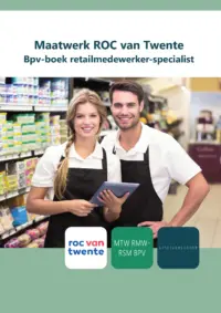 Omslag van het leerwerkboek voor 'Maatwerk' met de titel 'Maatwerk ROC van Twente: Bpv-boek retailmedewerker-specialist'