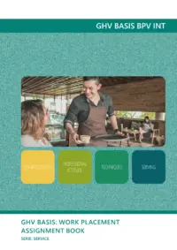 Omslag van het leerwerkboek voor 'Mbo: Bediening' met de titel 'GHV BASIS: Work placement assignment book '