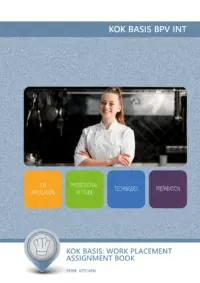 Omslag van het leerwerkboek voor 'Mbo: Keuken' met de titel 'KOK BASIS: Work placement assignment book'