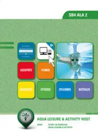 Omslag van het leerwerkboek voor 'Mbo: Sport en bewegen' met de titel 'Aqua leisure & activity host (begeleider recreatieve zwemactiviteiten)'
