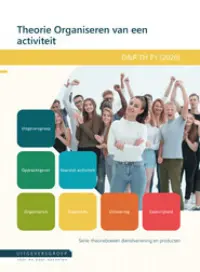 Omslag van het leerwerkboek voor 'Vmbo: Dienstverlening & producten' met de titel 'Theorie Organiseren van een activiteit'