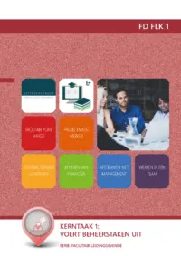 Omslag van het leerwerkboek voor 'Mbo: Facilitair leidinggeven' met de titel 'Profieltaak P2-K1: Voert beheerstaken uit'