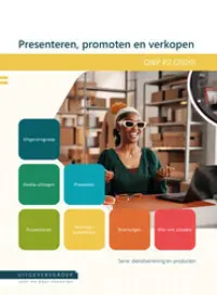 Omslag van het leerwerkboek voor 'Vmbo: Dienstverlening & producten' met de titel 'Presenteren, promoten en verkopen'