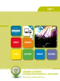 Omslag van het leerwerkboek voor 'Mbo: Travel, Leisure & Hospitality' met de titel 'Leisure & Events: Evenementenorganisatie & -begeleiding'