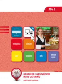 Omslag van het leerwerkboek voor 'Mbo: Facilitair leidinggeven' met de titel 'Gastheer/gastvrouw in de catering'