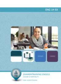 Omslag van het leerwerkboek voor 'Mbo: Travel, Leisure & Hospitality' met de titel 'Examentraining Engels Manager Leisure & Hospitality'