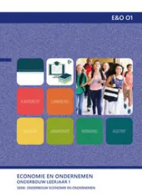 Omslag van het leerwerkboek voor 'Vmbo: Economie & ondernemen' met de titel 'Economie en ondernemen, onderbouw leerjaar 1'