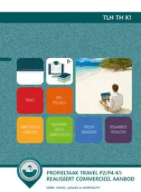 Omslag van het leerwerkboek voor 'Mbo: Travel, Leisure & Hospitality' met de titel 'Kerntaak 1: Realiseert commercieel aanbod'