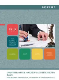 Omslag van het leerwerkboek voor 'Mbo: Business services' met de titel 'Ondersteunende juridische adviestrajecten - Basis'