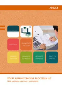 Omslag van het leerwerkboek voor 'Mbo: Travel, Leisure & Hospitality' met de titel 'Allround Hospitality Medewerker: Voert administratieve processen uit'