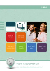 Omslag van het leerwerkboek voor 'Mbo: Travel, Leisure & Hospitality' met de titel 'Leidinggevende International Hospitality: Voert beheerstaken uit'