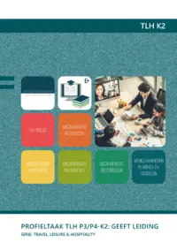 Omslag van de digitale licentie van het leerwerkboek voor 'Mbo: Travel, Leisure & Hospitality' met de titel 'E-licentie: Kerntaak 2: Geeft leiding'