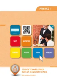 Omslag van het leerwerkboek voor 'Praktijkonderwijs' met de titel 'Studentenwerkboek Horeca-assistent Basis'