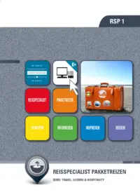 Omslag van het leerwerkboek voor 'Mbo: Travel, Leisure & Hospitality' met de titel 'Reisspecialist: Pakketreizen'