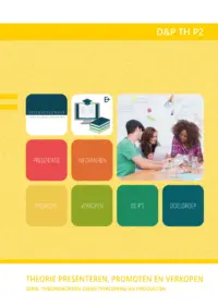 Omslag van het leerwerkboek voor 'Vmbo: Dienstverlening & producten' met de titel 'Theorie Presenteren, promoten en verkopen'