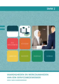 Omslag van het leerwerkboek voor 'Mbo: Niveau 2 breed' met de titel 'Vaardigheden en werkzaamheden van een servicemedewerker'