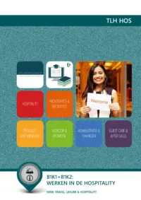 Omslag van de digitale licentie van het leerwerkboek voor 'Mbo: Travel, Leisure & Hospitality' met de titel 'E-Licentie Werken in de hospitality'