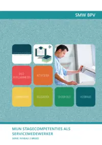 Omslag van het leerwerkboek voor 'Mbo: Niveau 2 breed' met de titel 'Mijn stagecompetenties als servicemedewerker'