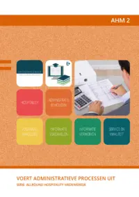 Omslag van het leerwerkboek voor 'Mbo: Travel, Leisure & Hospitality' met de titel 'Allround Hospitality Medewerker: Voert administratieve processen uit'