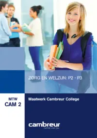 Omslag van het leerwerkboek voor 'Maatwerk' met de titel 'Maatwerk Cambreur College: Zorg en Welzijn: P2-P3'