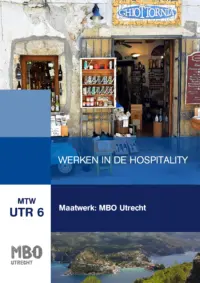 Omslag van het leerwerkboek voor 'Maatwerk' met de titel 'Maatwerk MBO Utrecht: Werken in de hospitality'