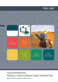 Omslag van het leerwerkboek voor 'Mbo: Travel, Leisure & Hospitality' met de titel 'Tour operation: Product development and promotion (Engelstalig)'