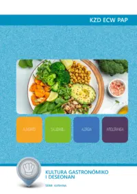 Omslag van het leerwerkboek voor 'Mbo: Keuzedelen' met de titel 'Kultura gastron&oacute;miko i deseonan'